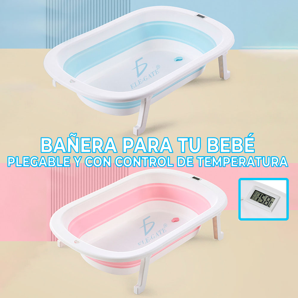 Bañera Tina De Baño Con Termómetro De Agua Para Bebe Plegable Portatil Casa Y Viaje - Image 3