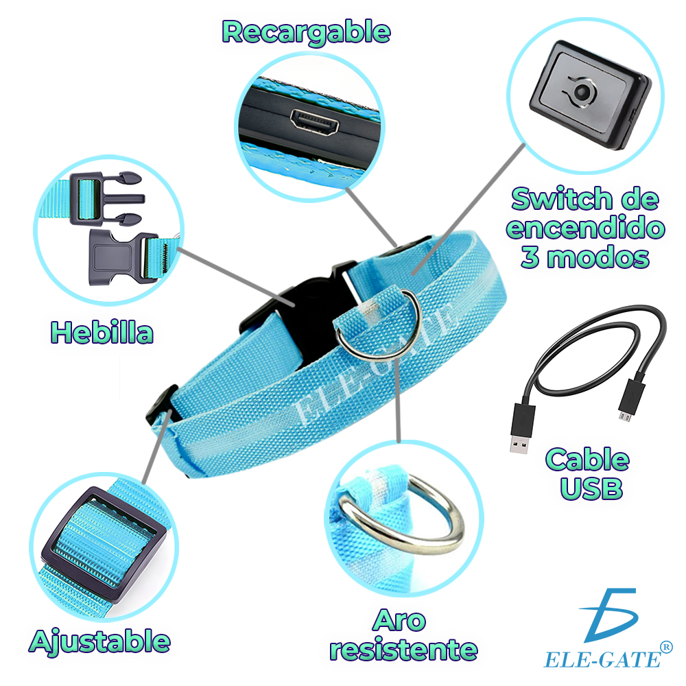 Collar Para Perro Gato Mascota Iluminado Con Luz Led y esfera luminosa - Image 3