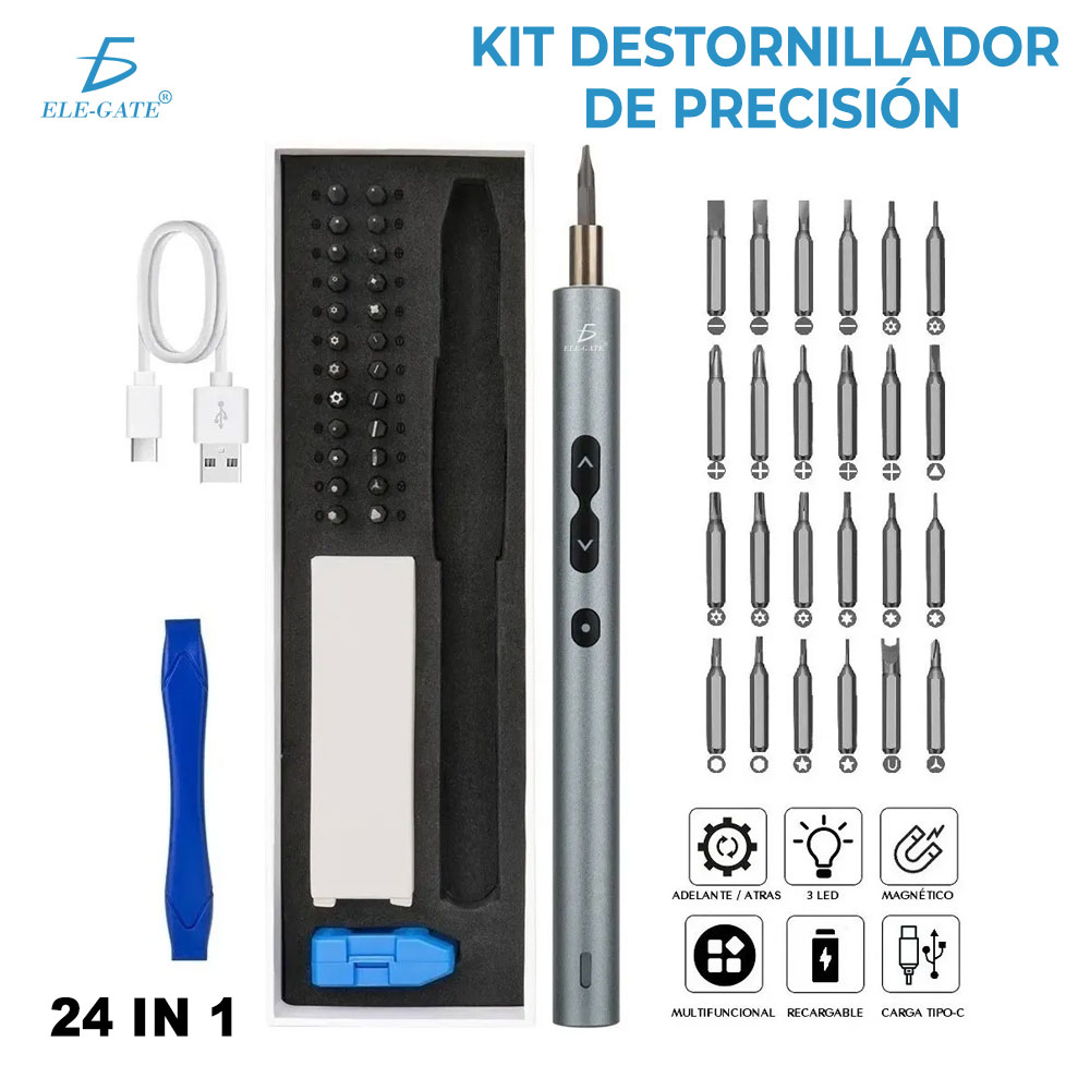 Mini Destornilladores Eléctricos Kit Con 24 Puntas 3 Led