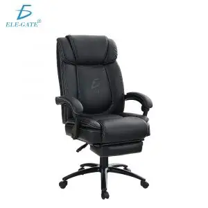 Silla de escritorio ergonómica negra con tapizado de cuero sintético