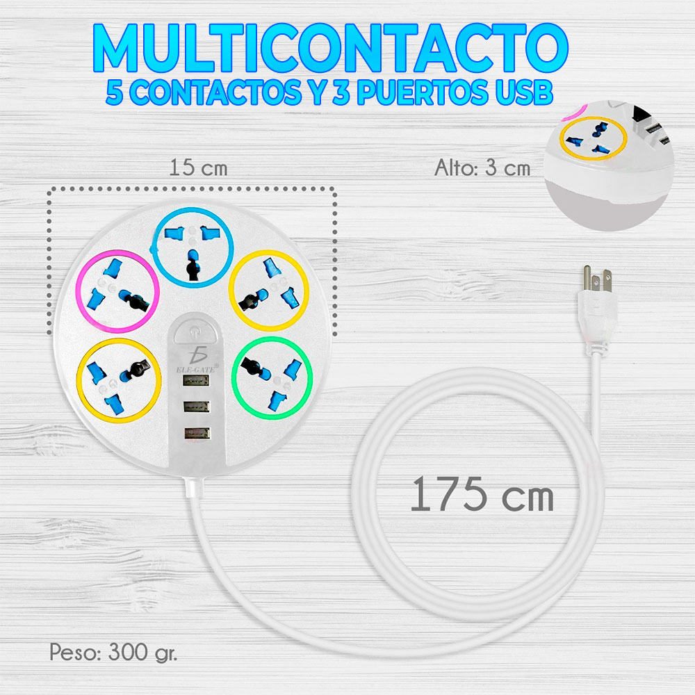 Multicontacto Circular Multiusos 5 Contactos + 3 Puertos Usb - Image 6