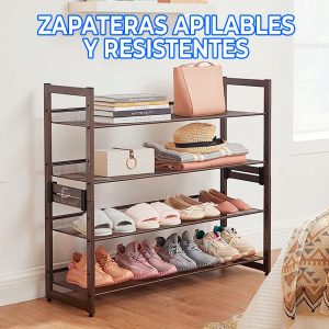 Zapatero Apilable de 2 Niveles Organizador de Zapatos con Rejilla de Alambre ajustable