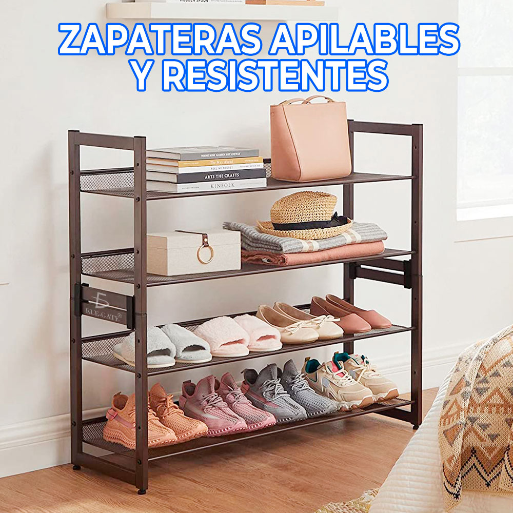 Zapatero Apilable de 2 Niveles Organizador de Zapatos con Rejilla de Alambre ajustable