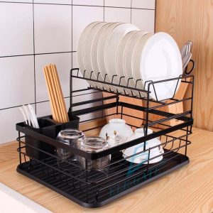 Escurridor de Platos Organizador de Platos con Soporte para Utensilios