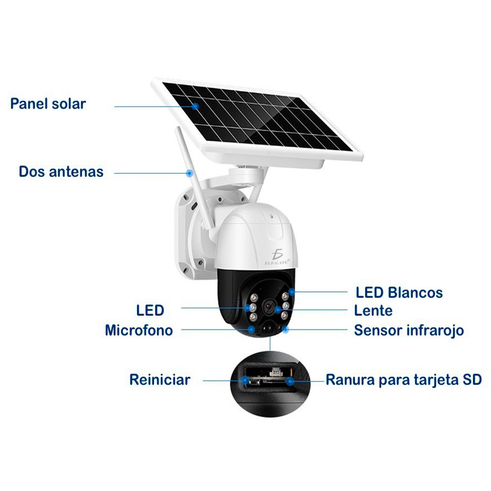 Cámara de seguridad Solar 4G con resolución de 2MP visión nocturna blanca - Image 3