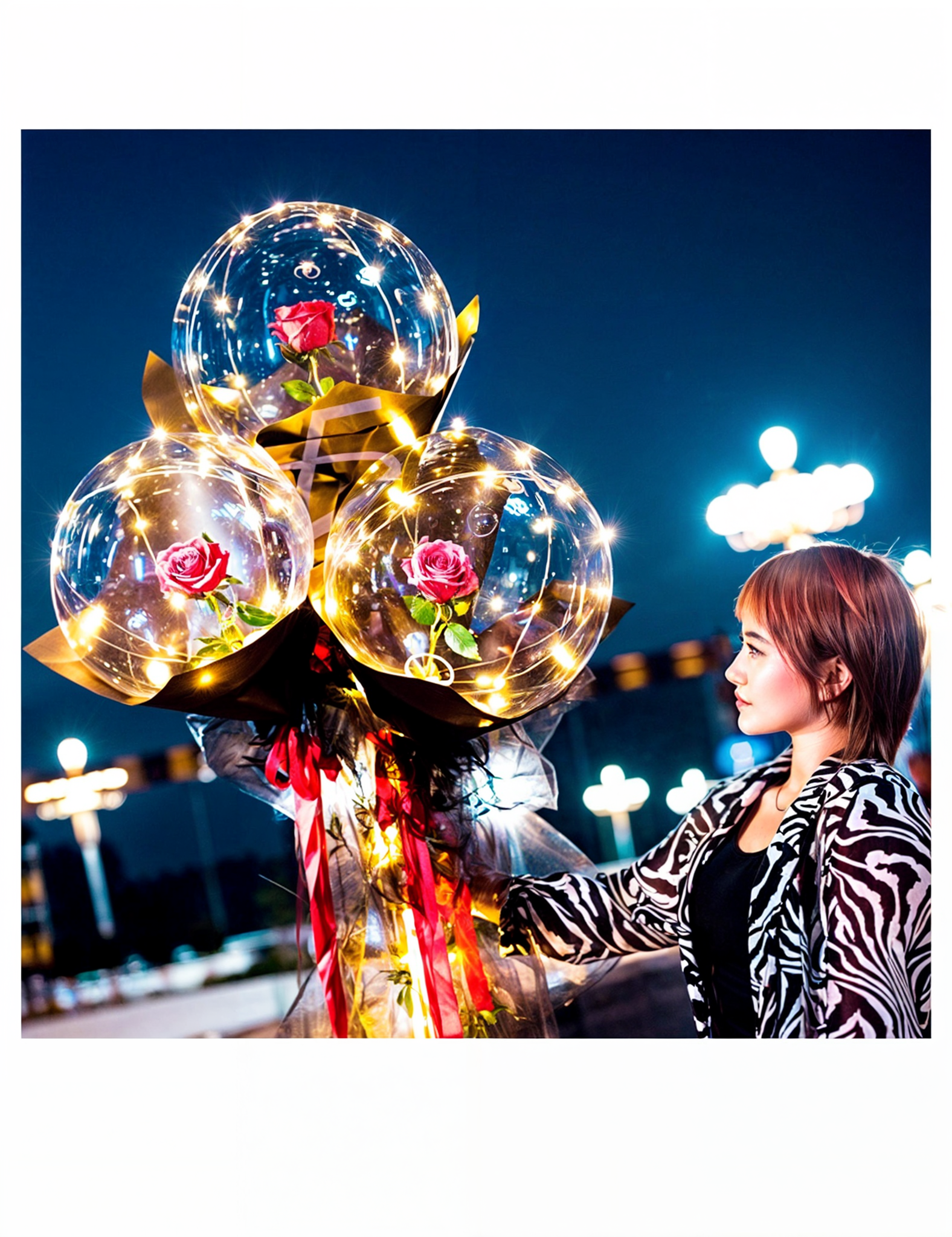 Rose Bouquet con Luz Led Luminoso Navidad Decora Regalo