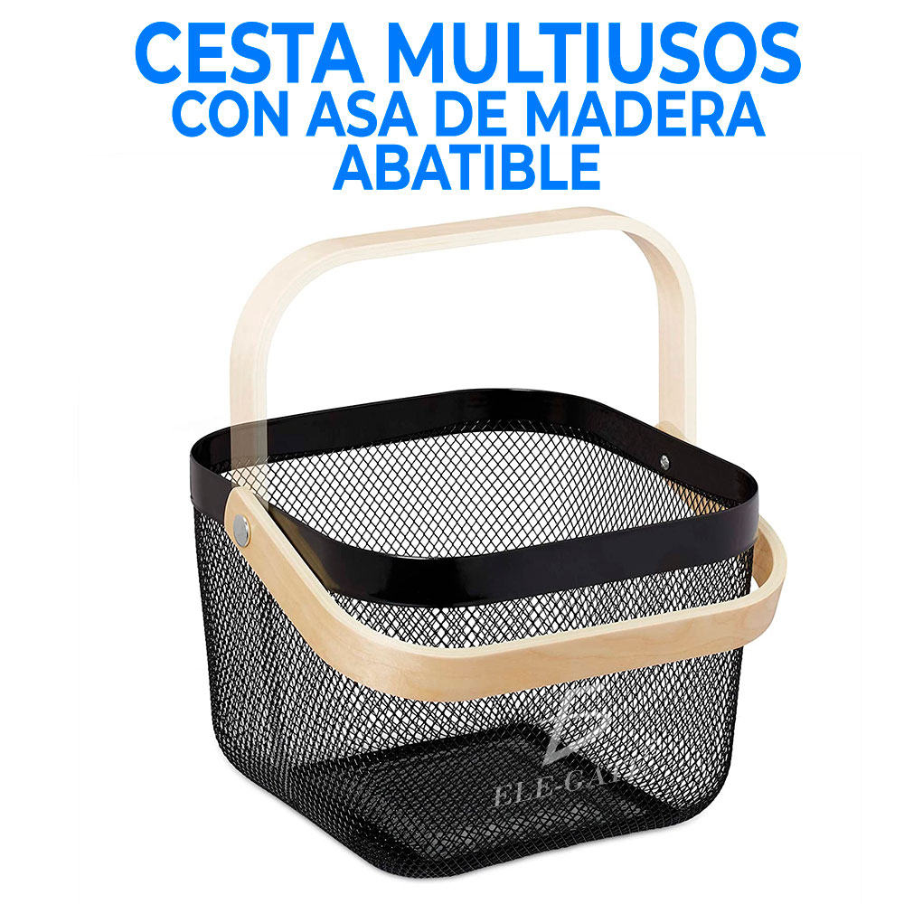 Cesta De Mano Multiusos Con Asa De Madera Abatible - Image 2