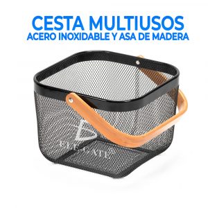 Cesta De Mano Multiusos Con Asa De Madera Abatible