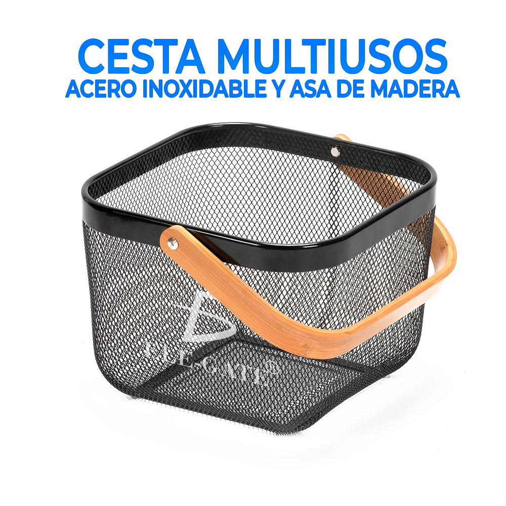 Cesta De Mano Multiusos Con Asa De Madera Abatible