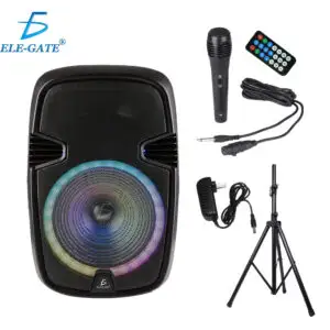 Bafle 15``  Bluetooth Inalámbrico Inteligente con Micrófono Soporte y Control Remoto Luz Led
