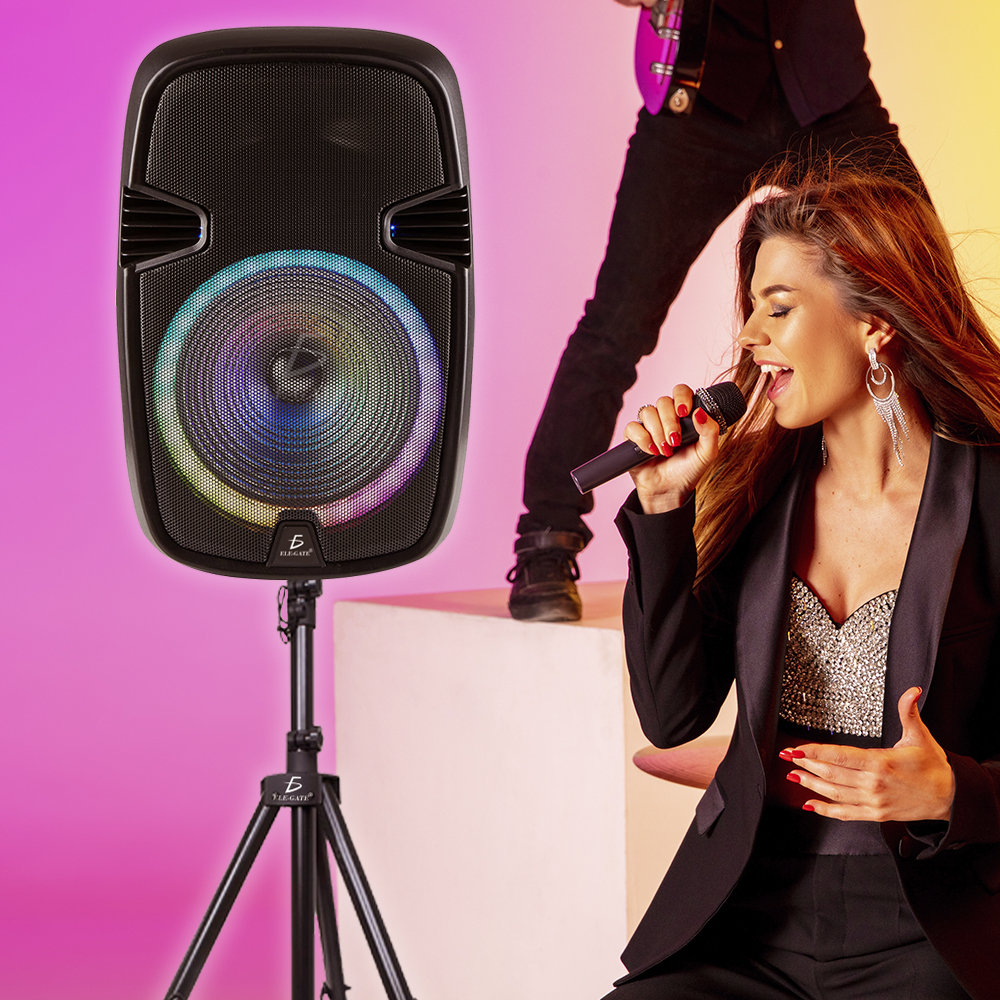 Bafle 15`` Bluetooth Inalámbrico Inteligente con Micrófono Soporte y Control Remoto Luz Led - Image 2