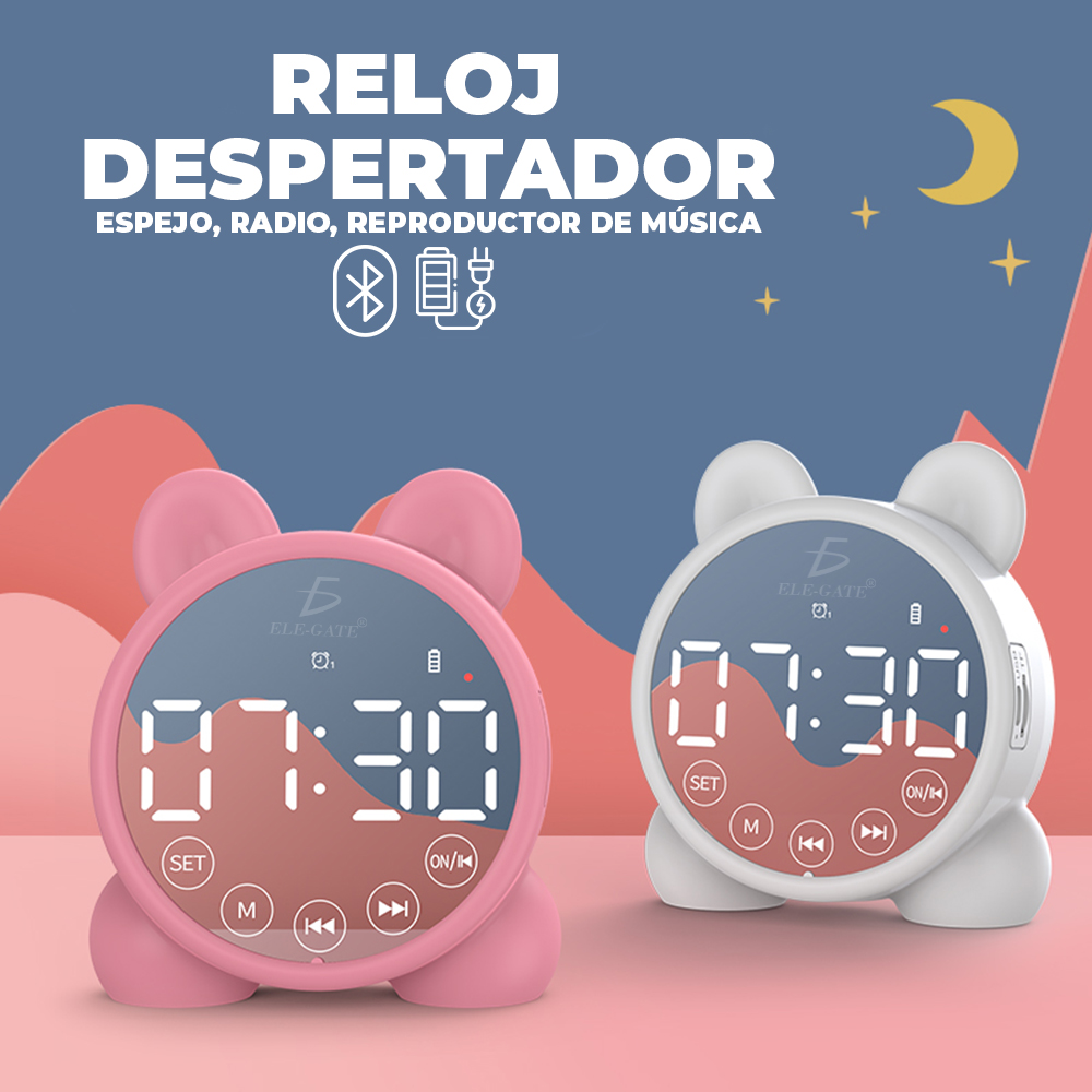 Reloj Digital Despertador con Luz Despertador Reproductor de Música Bluetooth