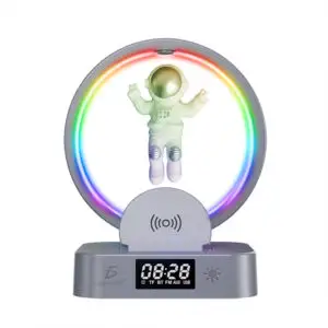 Bocina Bluetooth Reloj Despertador Con Luz de RGB Y Soporte con Cargador Inalámbrico de 15W para Teléfono