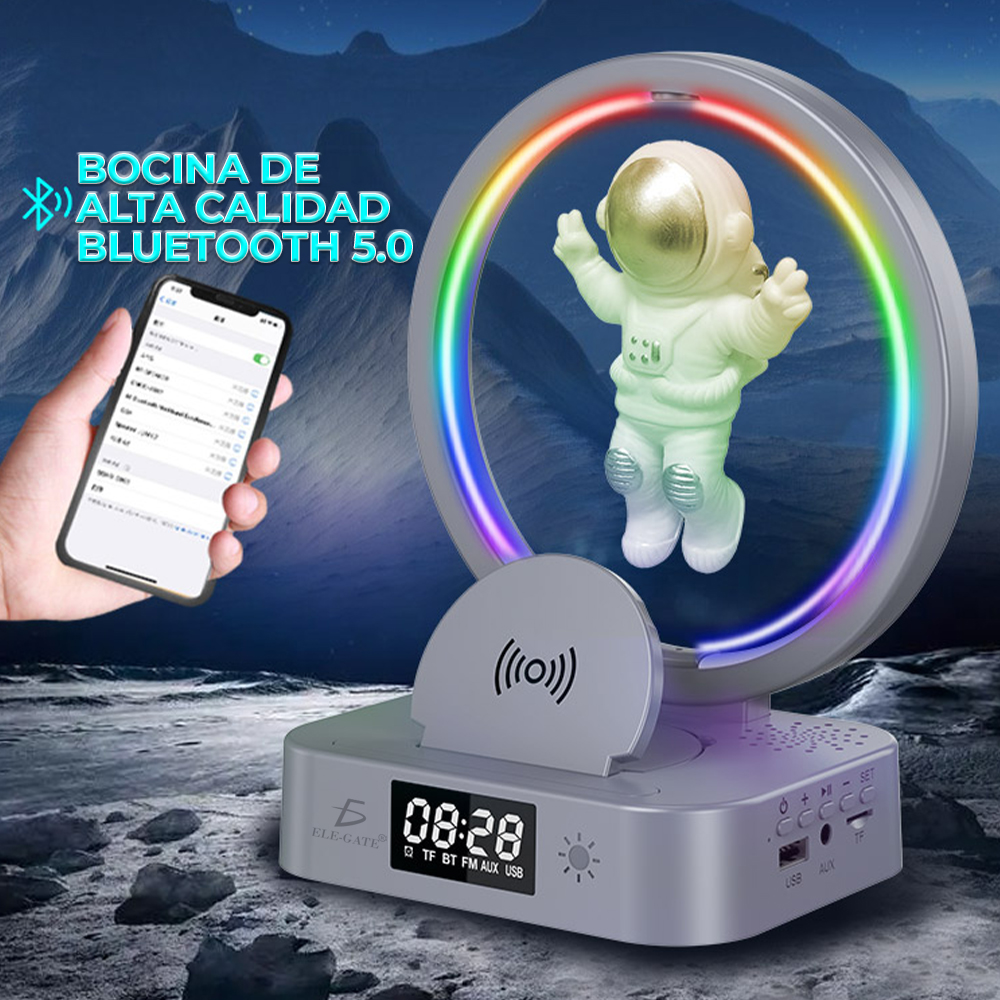 Bocina Bluetooth Reloj Despertador Con Luz de RGB Y Soporte con Cargador Inalámbrico de 15W para Teléfono - Image 3