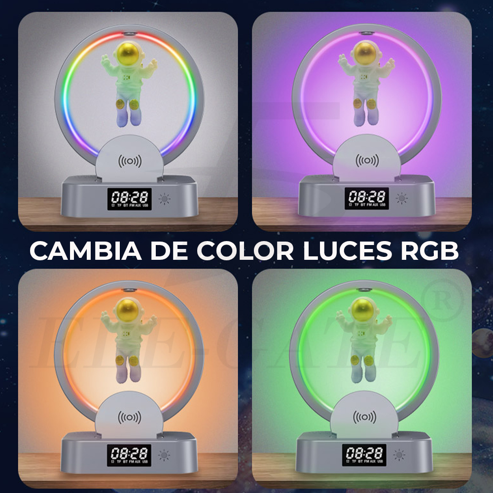 Bocina Bluetooth Reloj Despertador Con Luz de RGB Y Soporte con Cargador Inalámbrico de 15W para Teléfono - Image 4