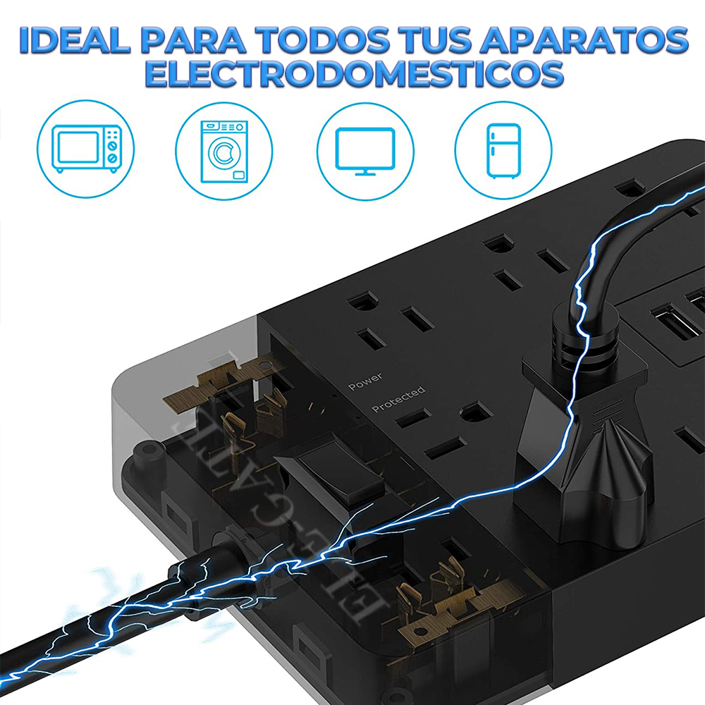 Regleta de alimentación de escritorio con 6 tomas de corriente, 4 puertos de carga USB - Image 3