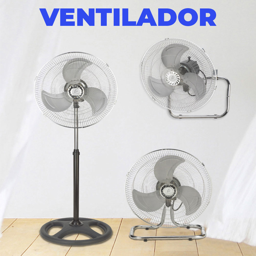 Ventilador de 18" Pedestal Piso Pared con Aspas Aerodinámicas 3 Velocidades Metálico. - Image 2