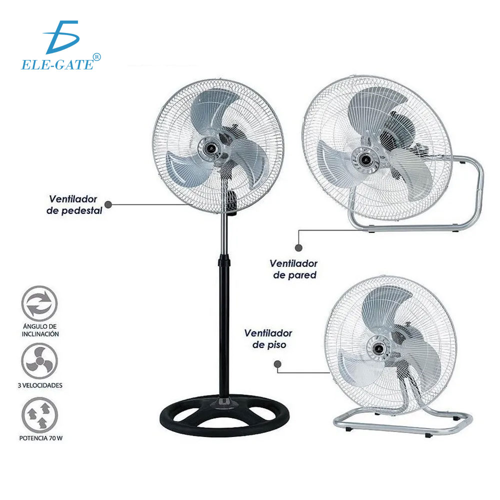 Ventilador de 18" Pedestal Piso Pared con Aspas Aerodinámicas 3 Velocidades Metálico. - Image 6