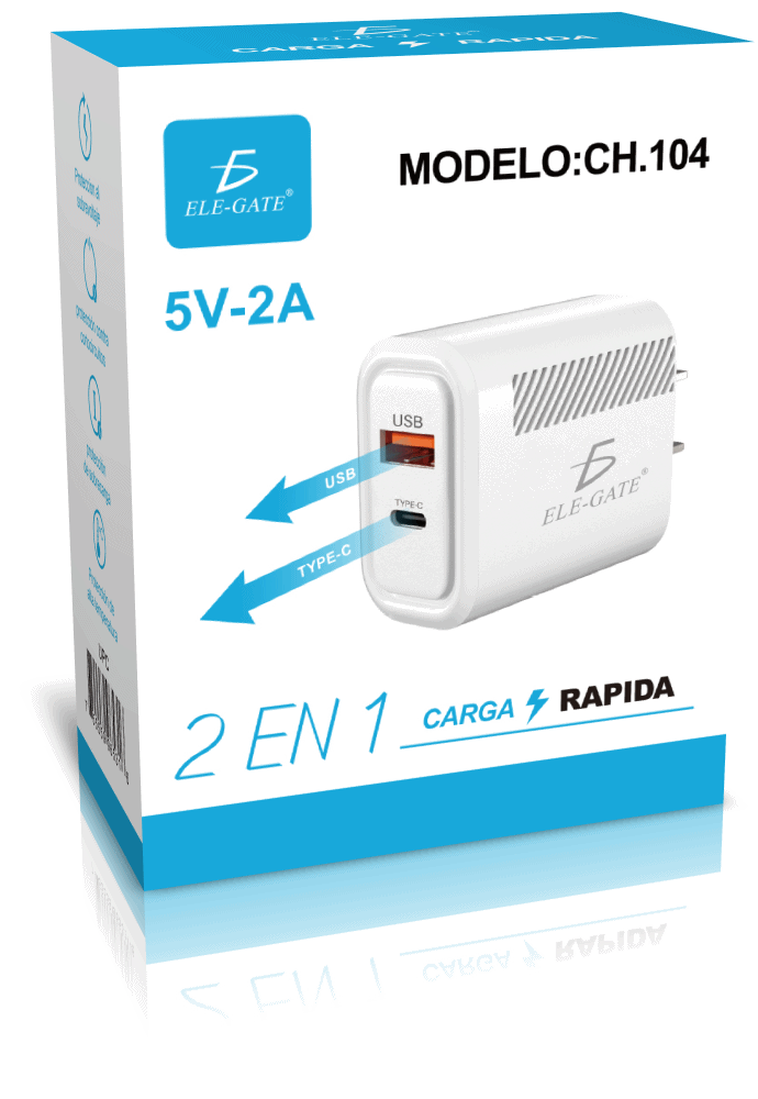 Cargador de Pared USB 2 en 1 para Tipo C y USB de Alta Velocidad Con calidad Quick Charge - Image 6