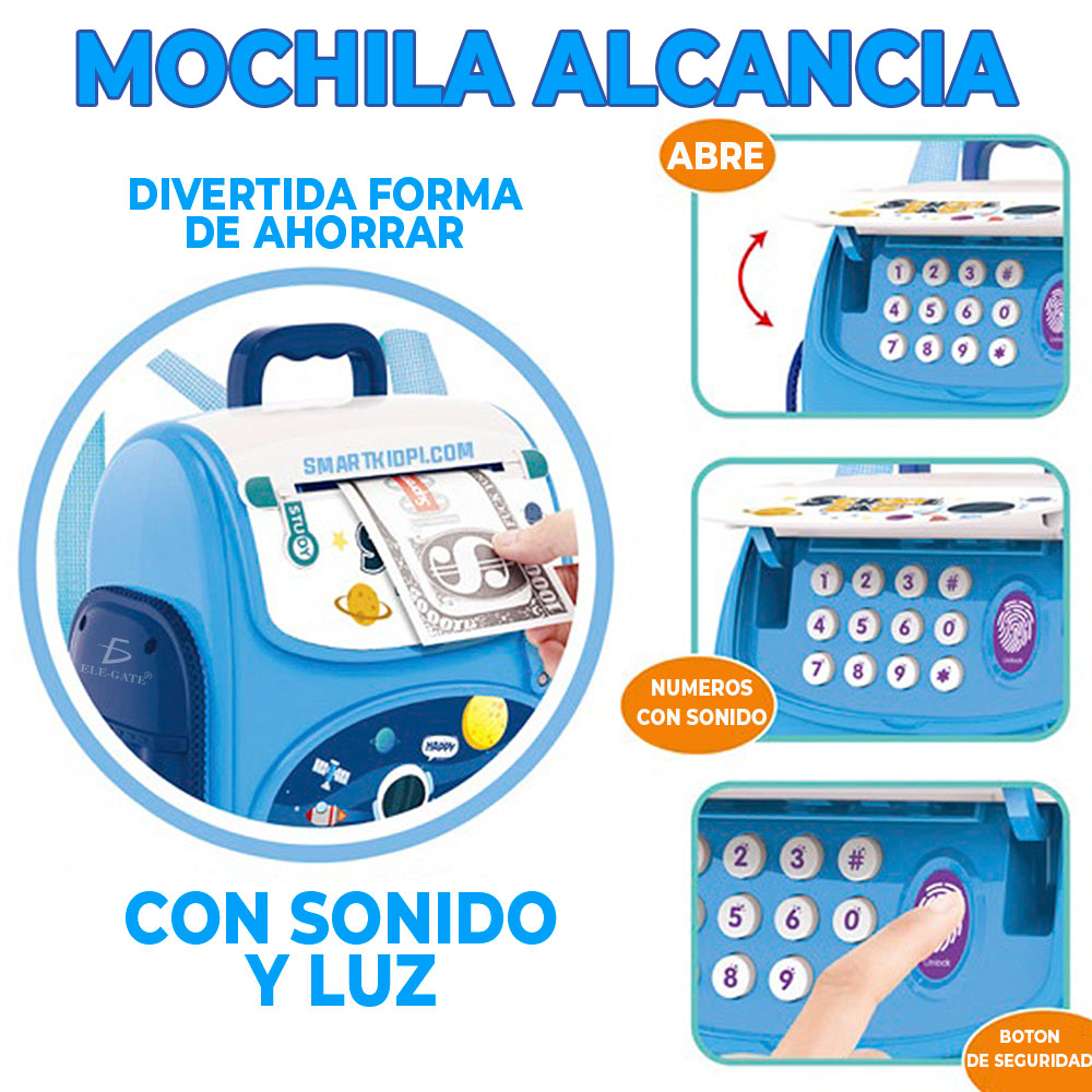 Juguete Alcancía, Forma Mochila Diseño de Astronauta con Tirantes Clave Y Huella. Luz y Sonido. - Image 7