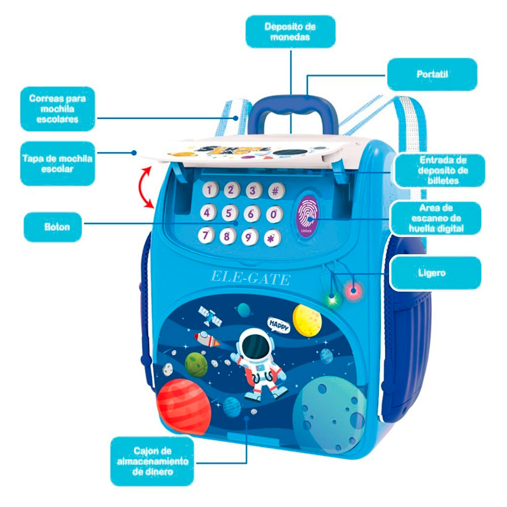 Juguete Alcancía, Forma Mochila Diseño de Astronauta con Tirantes Clave Y Huella. Luz y Sonido. - Image 5