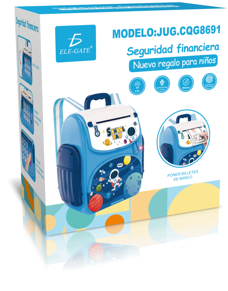 Juguete Alcancía, Forma Mochila Diseño de Astronauta con Tirantes Clave Y Huella. Luz y Sonido. - Image 6