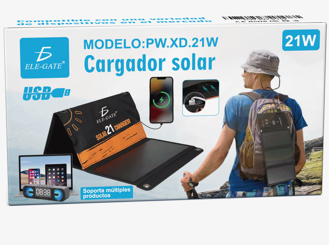 Cargador Solar Portatil Plegable De Panel 21w 2 Puertos Usb - Image 6