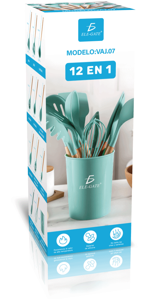 Utensilios de Cocina Mango de Silicona Y Madera 12PCS - Image 7