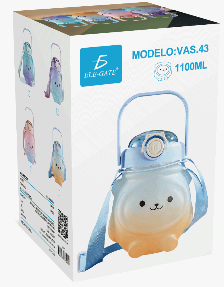 Cantimplora de Agua de 600 ml con Diseño de Oso Kawaii - Con Correa - Image 6