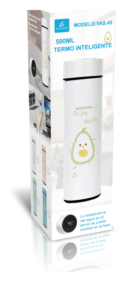 Termo de Acero Inoxidable 500ml/17 oz Inteligente Indicador de Temperatura Ilustración de Aguacate - Image 6