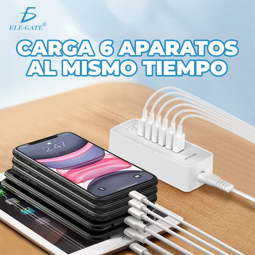 USB de 6 Puertos Estación de Carga Rápida de Escritorio de 30W Adaptador de Corriente