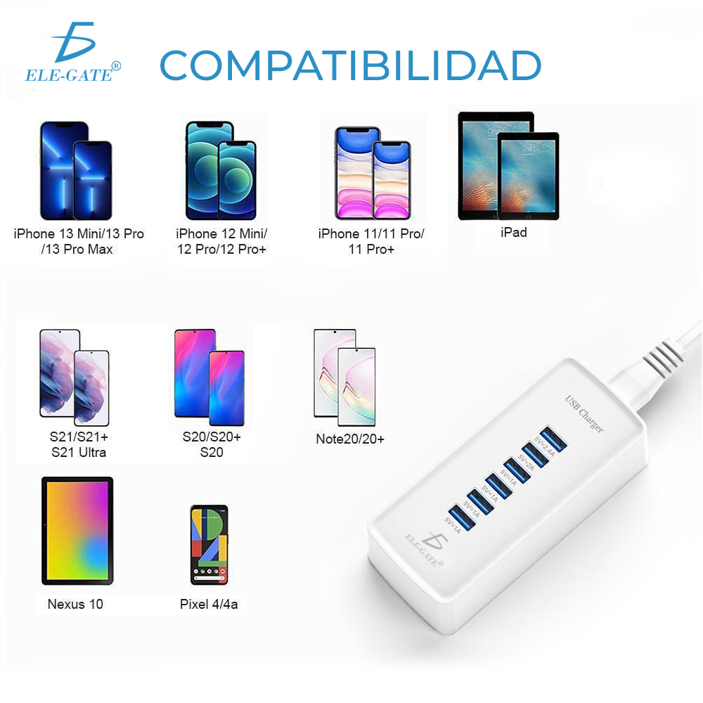 USB de 6 Puertos Estación de Carga Rápida de Escritorio de 30W Adaptador de Corriente - Image 5