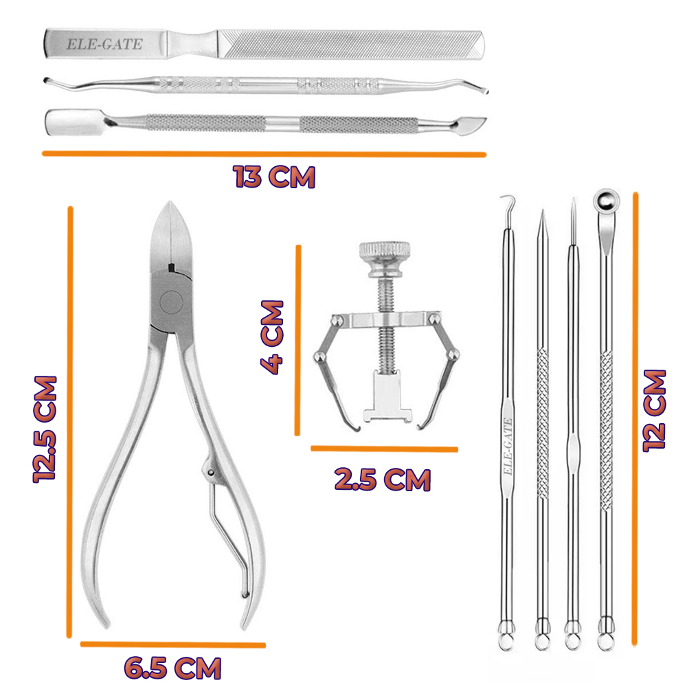 Kit de herramientas para acné y uñas encarnadas (10 piezas) de acero inoxidable - Image 4