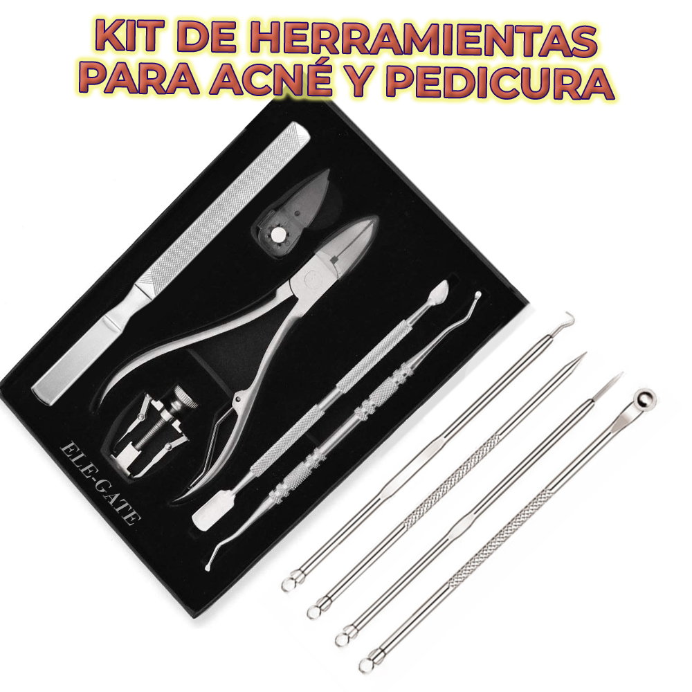 Kit de herramientas para acné y uñas encarnadas (10 piezas) de acero inoxidable - Image 3