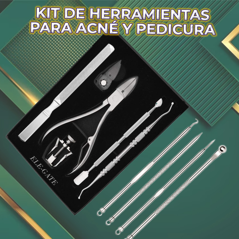 Kit de herramientas para acné y uñas encarnadas (10 piezas) de acero inoxidable