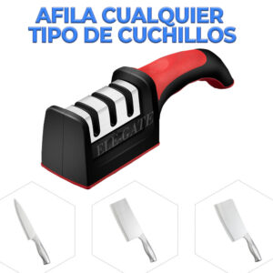 Afilador de cuchillos, diamante de 3 etapas y cerámica con base antideslizante.