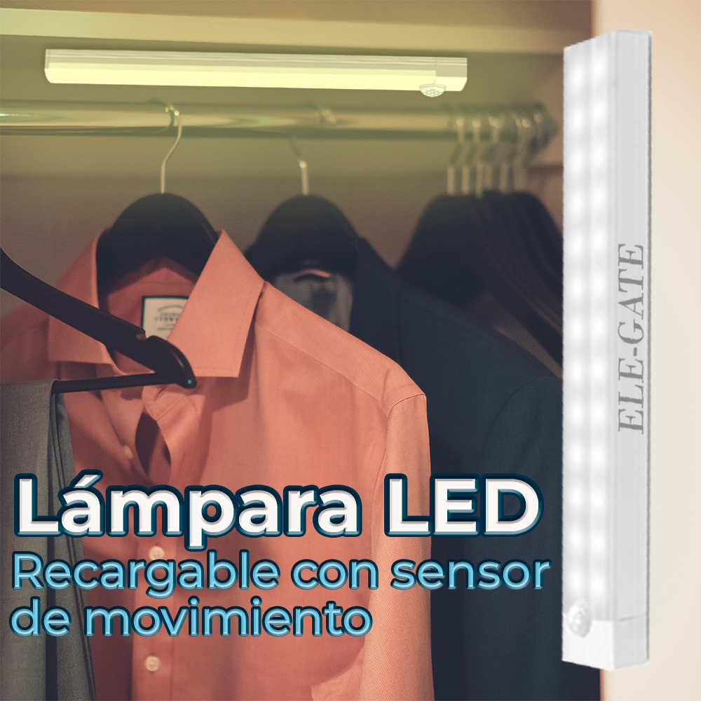 Lámpara LED Recargable con Sensor de Movimiento y Ajuste de Brillo 20 cm