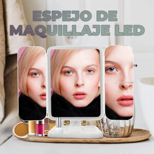 Espejo de Maquillaje Iluminado de Tres pliegues luz LED con Distintos Aumentos