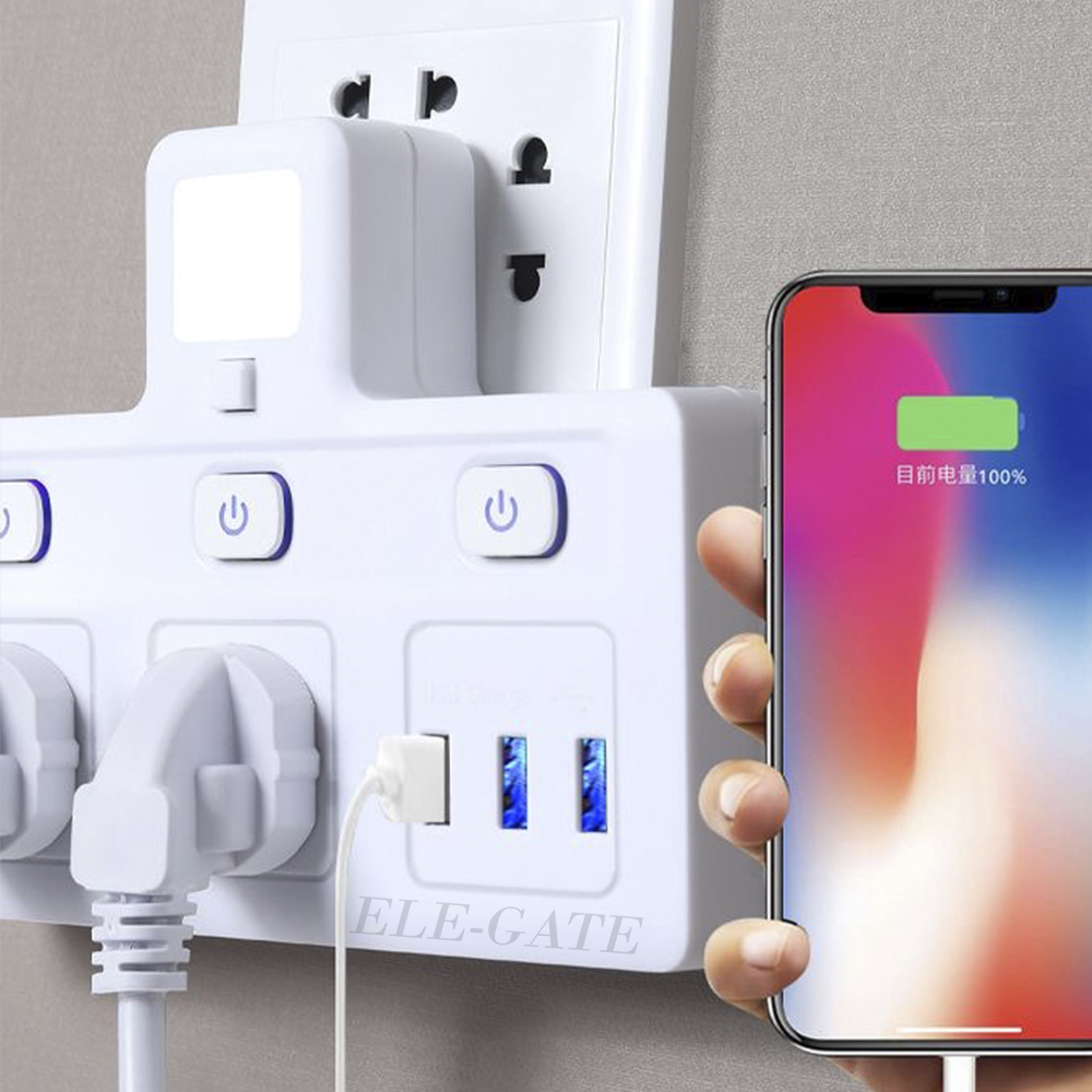 Multicontacto Hembra de Habitación Luz Nocturna Interruptor con puertos USB - Image 5