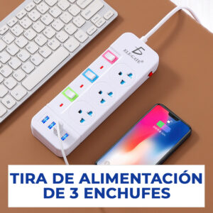Regleta de alimentación de Escritorio con 3 Tomas de Corriente 4 Puertos de Carga USB