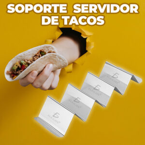 Soporte de acero inoxidable para 4 tacos con compartimentos individuales