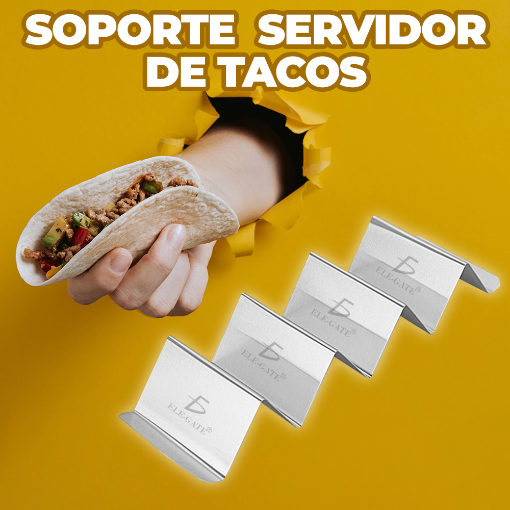 Soporte de acero inoxidable para 4 tacos con compartimentos individuales