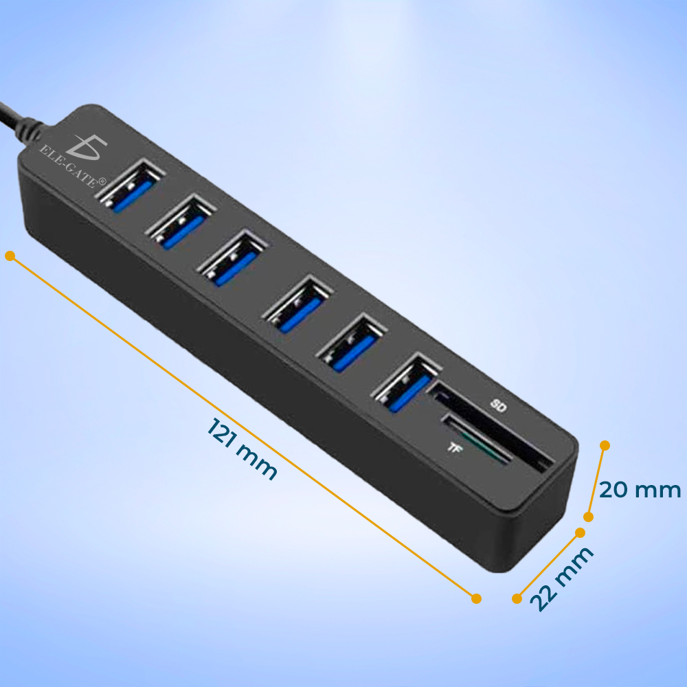 Concentrador de Puertos USB 2.0 de 6 Puertos con Extensión de Cable, Lectores de Tarjetas SD/TF - Image 6