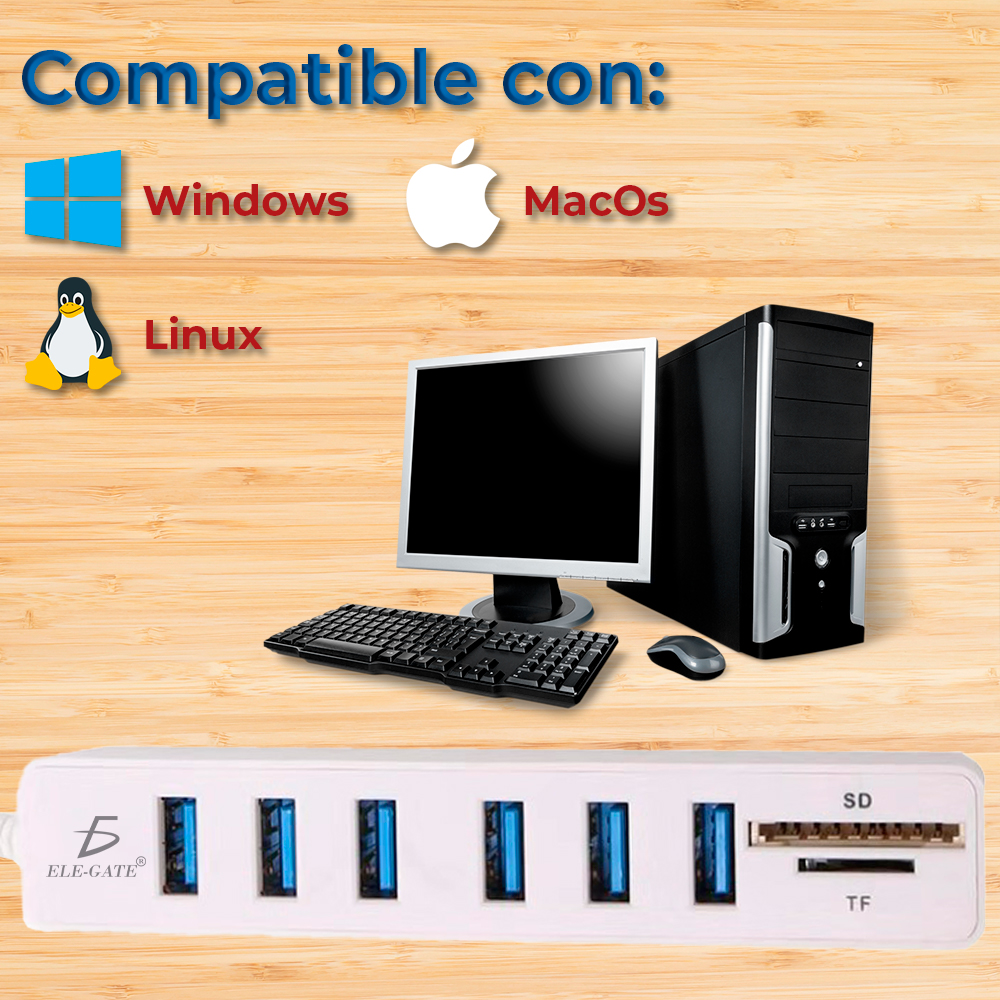 Concentrador de Puertos USB 2.0 de 6 Puertos con Extensión de Cable, Lectores de Tarjetas SD/TF - Image 5
