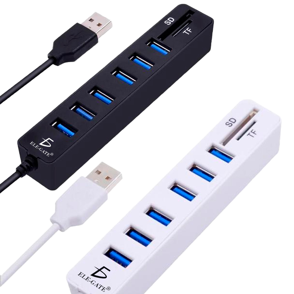 Concentrador de Puertos USB 2.0 de 6 Puertos con Extensión de Cable, Lectores de Tarjetas SD/TF - Image 3