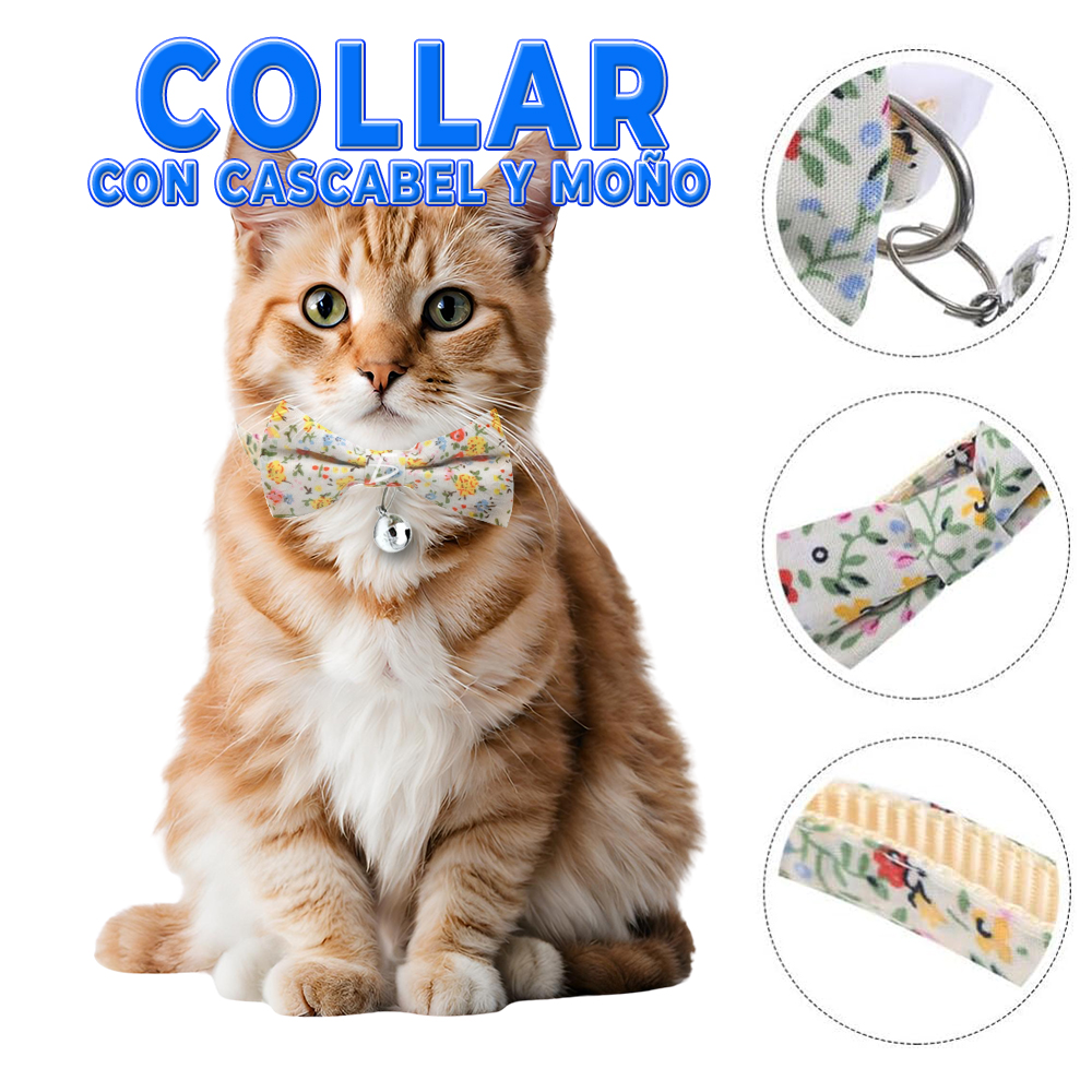 Collar Ajustable para Perro y Gato con Cascabel y Pajarita