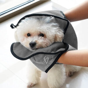 Toalla de Baño para Mascota con Bolsillos de Mano Absorbente de Microfibra