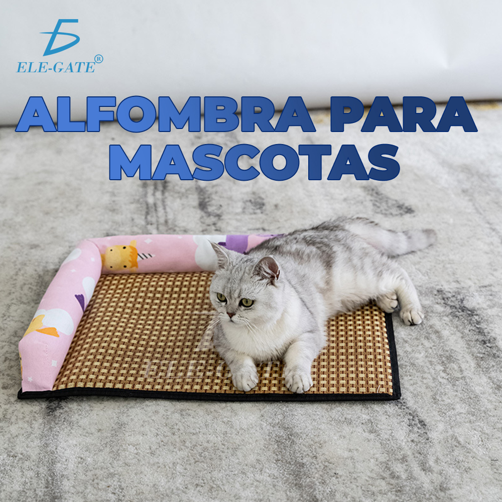 Tapete Refréscate para Mascotas con Almohada Tejido de Ratán Natural, Transpirable y Fresco