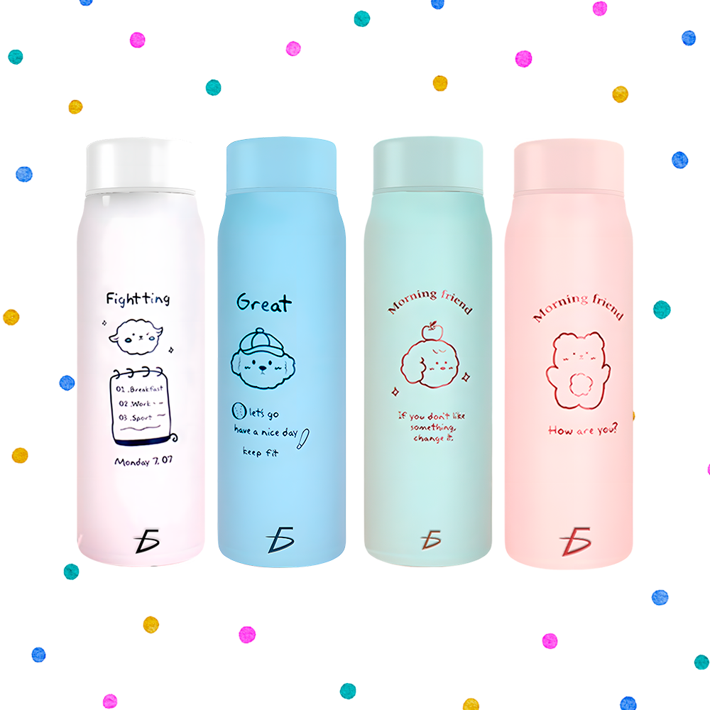 Botella de Agua Kawaii Esmerilada de 500 ml de Acero Inoxidable