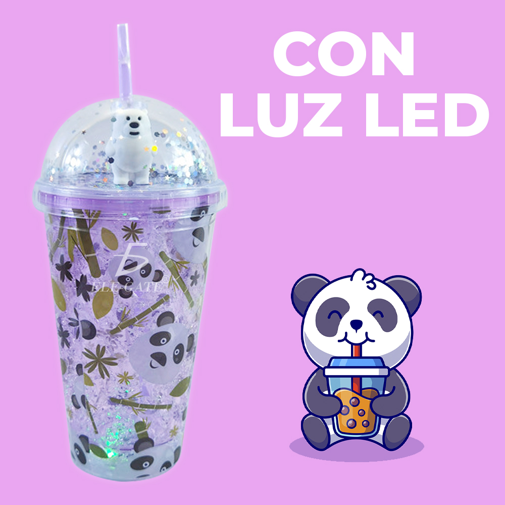 Vaso Con Tapa Popote Reutilizable y Luz LED Aislamiento Térmico 450 ml - Image 5